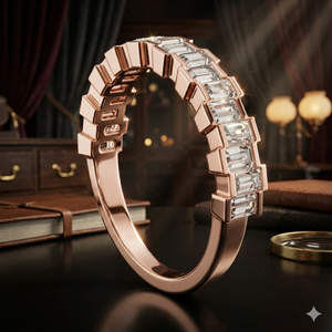 Anillo de Eternidad de Oro Rosa de Lujo con Corte Esmeralda para Mujer, Anillo Minimalista Apilable para Boda, Aniversario, Promesa, Regalo de Joyería - Product Image 1