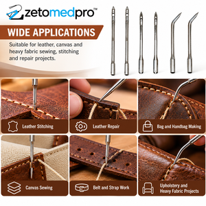 Juego de 6 agujas de costura de cuero y lona con puntas rectas, finas y curvas ZetomedPro - Product Image 5