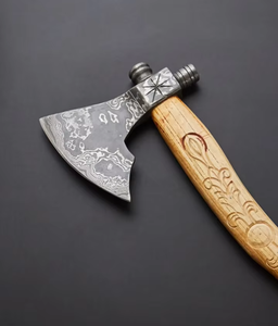 MS Enterprises OEM DIY High Carbon Steel Flat Backed Double Blade Splitting <b>Axe</b> Handmade Etched Rose <b>Wood</b> Handle 12-Inch Overall - Product Image 3