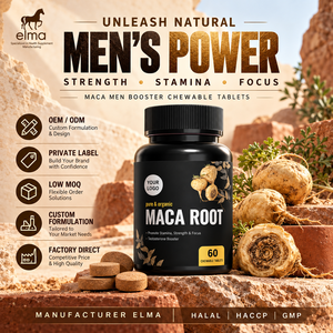 Suplemento de Extracto de Raíz de Maca Natural Halal Elma Food, 60 Tabletas Masticables, Apoyo Energético para Hombres, Metabolismo, Circulación, GMP - Product Image 1