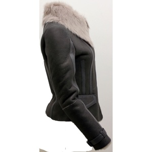 Chaqueta de Motociclista para Mujer, Gris, de Piel de Oveja Genuina, Suave, Impermeable, Reversible, Ecológica, Fabricantes, Totalmente Personalizada - Product Image 3