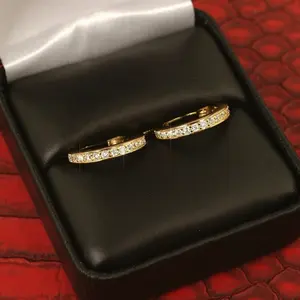 Moissanite Hoop <b>Huggie</b> Earrings 925 Sterling <b>Silver</b> Gold Plated Classic Luxury Women's Jewelry Tishya Diamond - Product Image 4