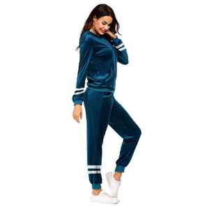 2026 Latst Aesthetic Monochrome Leisure Wear High Waist Bootcut Pants Two Piece Stylish Velvet <b>Track</b> <b>Suit</b> - Product Image 3