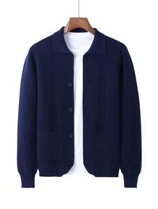 <b>Men's</b> Polyester/Cotton Knitted Varsity <b>Jacket</b> Pockets Front Regular Fit Casual Wear Turn-down Collar Solid Color <b>Pullover</b> Autumn - Product Image 3