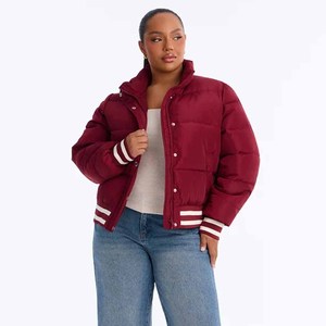 Chaqueta Acolchada Marrón para Mujer, Cuello Alto, Cierre de Cremallera, Ropa de Invierno Informal, Corte Ajustado, Chaqueta Gruesa de Poliéster - Product Image 5