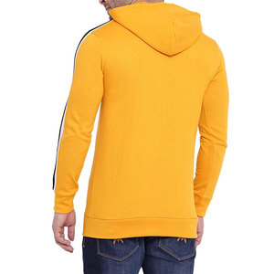 <b>Men's</b> Yellow Hooded Sweatshirt with <b>White</b> and Black Stripes Full Sleeve Lightweight Polyester Casual Wear - Product Image 5
