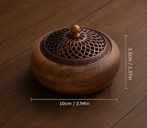 Carved Timber Smudge <b>Bowl</b> Sandalwood Incense Burner With Bronze Lattice Lid <b>Chinese</b> Aromatic Censer For Indoor Use All-Season - Product Image 3