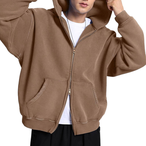 Sweat-shirt à capuche zippé épais unisexe en coton surdimensionné, style streetwear décontracté, délavé à l'acide, personnalisable - Product Image 6