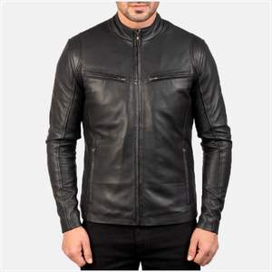 Veste en cuir de qualité supérieure pour hommes, fermeture éclair intégrale, poches latérales, vêtements d'extérieur d'hiver, imperméable et coupe-vent - Product Image 3