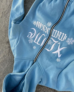 ชุดเซ็ตฮู้ดดี้ซิปโอเวอร์ไซส์ผ้าฟลีซทอเนื้อนุ่มสำหรับผู้ชายสไตล์วินเทจย้อนยุคแบบฟอกสี - Product Image 4