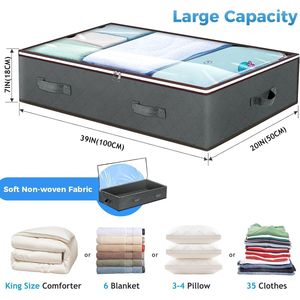Bacs de rangement pliables sous lit 90L, organisateurs de placard empilables pour literie, couvertures et draps - Product Image 2