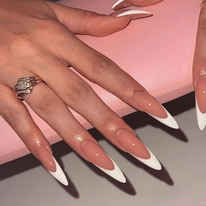 Ongles press-on multifonctionnels amande en ABS blanc laiteux, style minimaliste français, 24 pièces - Product Image 1