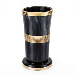 Vaso de Cristal con Efecto Cuerno Negro, Ecológico, de Cuerno de Búfalo, con Banda de Cuentas Doradas, Hecho a Mano, Forma Natural, Diseño Rústico - Product Image 6