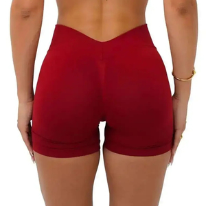 High Waist Solid Yoga <b>Shorts</b> With <b>Ruched</b> Butt Design Seamless Elastic Waist Spandex Nylon Workout Gym <b>Shorts</b> - Product Image 4