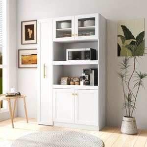 Armadio Dispensa Multifunzionale a 4 Ante Stile Fattoria con Ripiano Estraibile per Uso in Cucina - Product Image 4