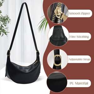 Sac à bandoulière demi-lune en cuir véritable pour femme Eoin Winston Sports, fermeture éclair, souple, portable, pour le quotidien et les voyages, Pakistan EWS - Product Image 3