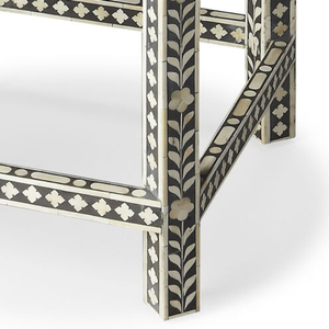Table d'appoint en bois massif avec incrustations de os, style design industriel moderne, pour extérieur, salle à manger, salon, salle de bain, appartement - Inde - Product Image 4