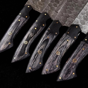 Juego de Cuchillos de Cocina de Acero de Damasco Hechos a Mano de 5 Piezas con Mango de Micarta y Funda de Cuero, Cuchillos de Supervivencia, Utilitarios y de Caza - Product Image 2