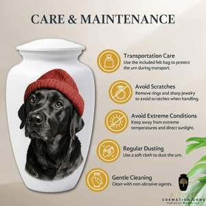 Urne funéraire pour chien noir, artisanale en aluminium, avec portrait artistique du chien, 220 pouces cubes, design écologique - Product Image 5