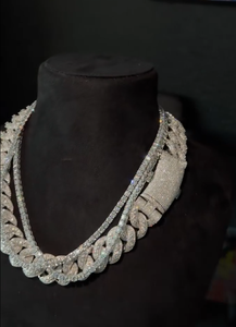 สร้อยคอเงินแท้ 925 ชุบทอง/เงิน ประดับเพชรโมอิสซาไนต์ แบบ Cuban Link หลายชั้น สไตล์ Iced Out Tennis Chain เครื่องประดับฮิปฮอปสำหรับผู้ชาย - Product Image 3