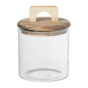 Premium Transparent Glass Canister with Wooden Lid Kitchen Organizer for Tea Coffee Sugar Flour Oats Seeds Candy <b>Cookies</b> Dry - Product Image 1