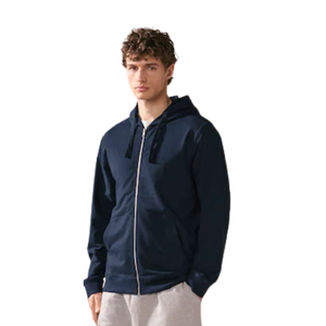 Unisex <b>Navy</b> <b>Blue</b> <b>Fleece</b> Hooded Zipper <b>Jacket</b> Casual Autumn Wear Regular Fit Solid Color Pockets Knitted Polyester Material - Product Image 2