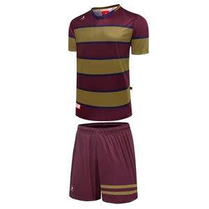 ชุดฟุตบอลผู้ใหญ่คุณภาพสูง เสื้อและกางเกงขาสั้นผ้าโพลีเอสเตอร์ 100% สีและโลโก้สั่งทำได้ ระบายอากาศ แห้งเร็ว คอวี - Product Image 1