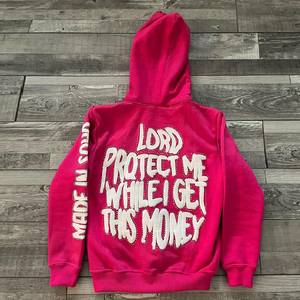 Rhinestone zip <b>up</b> hoodie streetwear for brands cotton fleece custom oversized low moq - Product Image 5