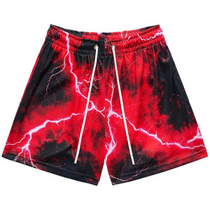 Shorts décontractés pour hommes en maille 100 % polyester, respirants, séchage rapide, avec imprimé éclair fendu, taille élastique à cordon de serrage - Product Image 1