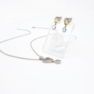 Ensemble pendentif et boucles d'oreilles en argent sterling 925 avec citrine naturelle et topaze bleue, plaqué rhodium, bijoux fins OEM ODM - Product Image 3