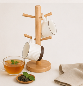 Premium Eco-Friendly Wooden Mug <b>Tree</b> <b>Stand</b> 6 Hook Space-Saving Coffee Cup Rack Holder For Kitchen Countertop & Coffee Bar Decor - Product Image 4