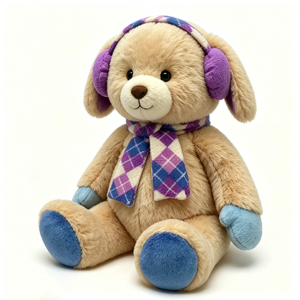 Peluche chiot beige personnalisée, adorable peluche chien avec cache-oreilles et écharpe, jouet en peluche pour chien, animal en peluche pour l'hiver - Product Image 1