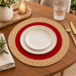 Set de table rond tressé, centre rouge, style simple, lavable, usage domestique, épaisseur moyenne, motif uni - Product Image 4