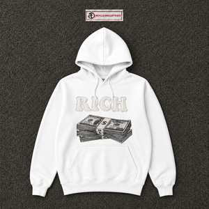 เสื้อฮู้ดดี้สีขาวขนาดใหญ่พิมพ์ลายตัวอักษร Money Stack สไตล์สตรีทแวร์สำหรับผู้ชาย ขายส่งจำนวนมาก - Product Image 5