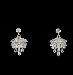 Elegant Baguette Cut Lab Grown Diamond <b>Dangle</b> <b>Earrings</b> in <b>Gold</b> Premium Jewelry - Product Image 1