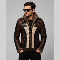Veste en cuir PU gaufré crocodile pour homme, style motard, col montant, fermeture éclair, coupe ajustée, pour l'automne