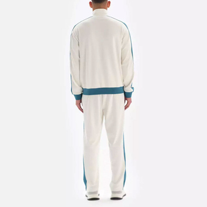 Ensemble de survêtement décontracté pour homme, blanc et bleu, avec blocs de couleur, manches longues, fermeture éclair sur le devant, idéal pour le printemps - Product Image 2