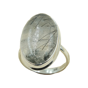 Natural Black Rutilated <b>Quartz</b> Oval Cabochon <b>Ring</b> 925 Sterling Silver Handmade Statement Jewelry Women Crystal Gemstone <b>Ring</b> - Product Image 1