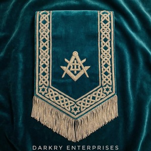 Handmade Silver Bullion Wire Embroidery Masonic Sash Teal Velvet Regalia Custom Fraternal Lodge Sashes Silver Fringe <b>Trim</b> - Product Image 1