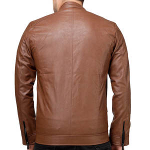 Chaqueta de cuero para hombre estilo motero con cuello camisero, ropa exterior informal de alta calidad para motocicleta, chaqueta de cuero de alta gama para hombre - Product Image 6