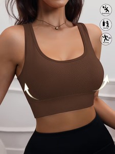 Premium <b>Longline</b> Activewear Cami | Women's Seamless Knit Racer Back Gym Top | High Support Flexible Performance Sport <b>Bra</b> - Product Image 1