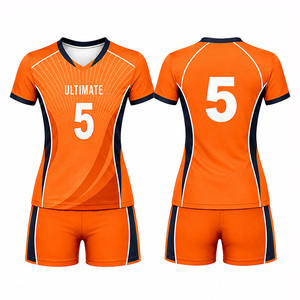 Ensemble d'uniformes de volley-ball personnalisés sublimés pour femmes, manches courtes, col en V, respirant, séchage rapide, polyester athlétique 320g, taille élastique - Product Image 4