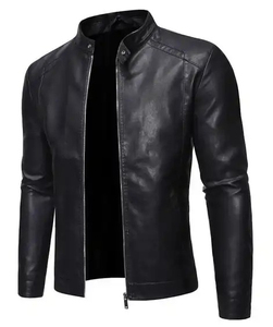 Veste zippée pour homme en cuir véritable 100% couleur tan, coupe-vent décontractée à col montant, idéale pour l'automne et l'hiver, disponible en noir - Product Image 2