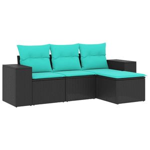 Ensemble de canapés de patio noirs avec coussins bleus pour la détente en jardin - Product Image 2