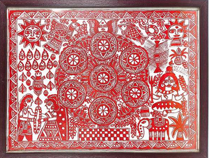 Pintura Madhubani de Arte Popular Metálico Hecha a Mano en 3D de Jharkand, Decoración para el Hogar por Ojistha Industries - Product Image 3