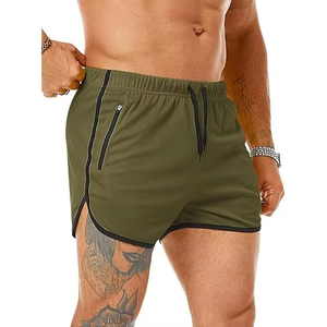 <b>Men's</b> Olive Green Quick Dry Athletic <b>Shorts</b> With <b>Zip</b> <b>Pocket</b> Elastic Waist Drawstring Casual Sport <b>Shorts</b> - Product Image 1