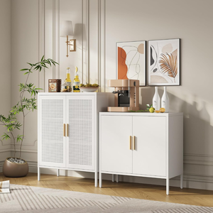 Mueble Buffet Moderno de Metal con 2 Puertas de Malla, Independiente, para Sala de Estar o Cocina, Color Blanco - Product Image 2