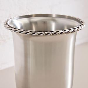 Elegant <b>Brushed</b> Pewter Metal Ice Bucket Featuring A <b>Detailed</b> Rope Twist Rim Pattern Trim And Ornate Scroll Feet Use For Parties - Product Image 3