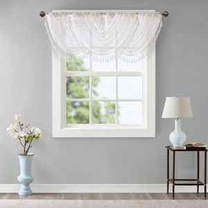 Mantovana a cascata bianca ricamata con diamanti 38x46 pollici eleganti tende e mantovane - Product Image 1