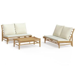 Conjunto de Muebles de Jardín Color Crema con Módulos de Bambú Natural y Poliéster, Muebles Modulares para Exteriores - Product Image 2